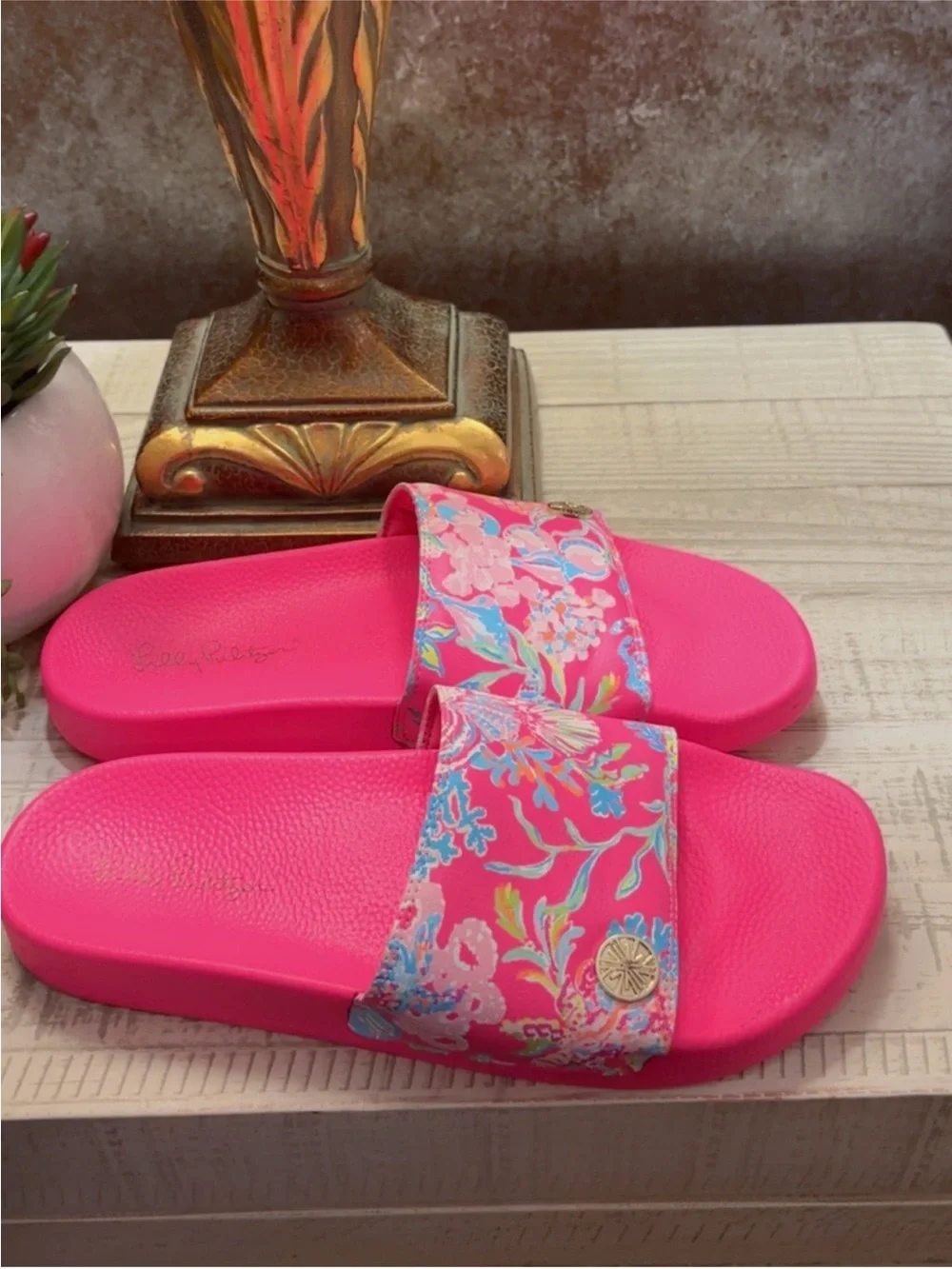 Women's Lilly Pulitzer Pink Floral Slide Sandals ~ Size 10